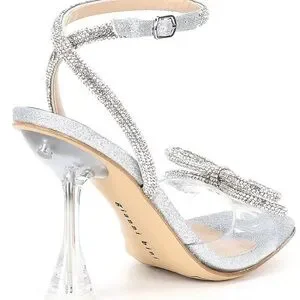 Gianni Bini HaydnTwo Glitter Pearl Bow Studded Ankle Strap Lucite Heel Dress Sandals, Womens, 7M, Silver - Dillard's Exclusive Gianni Bini HaydnTwo Glitter Pearl Bow Studded Ankle Strap Lucite Heel Dress Sandals, Womens, 7M, Silver - Dillard's Exclusive